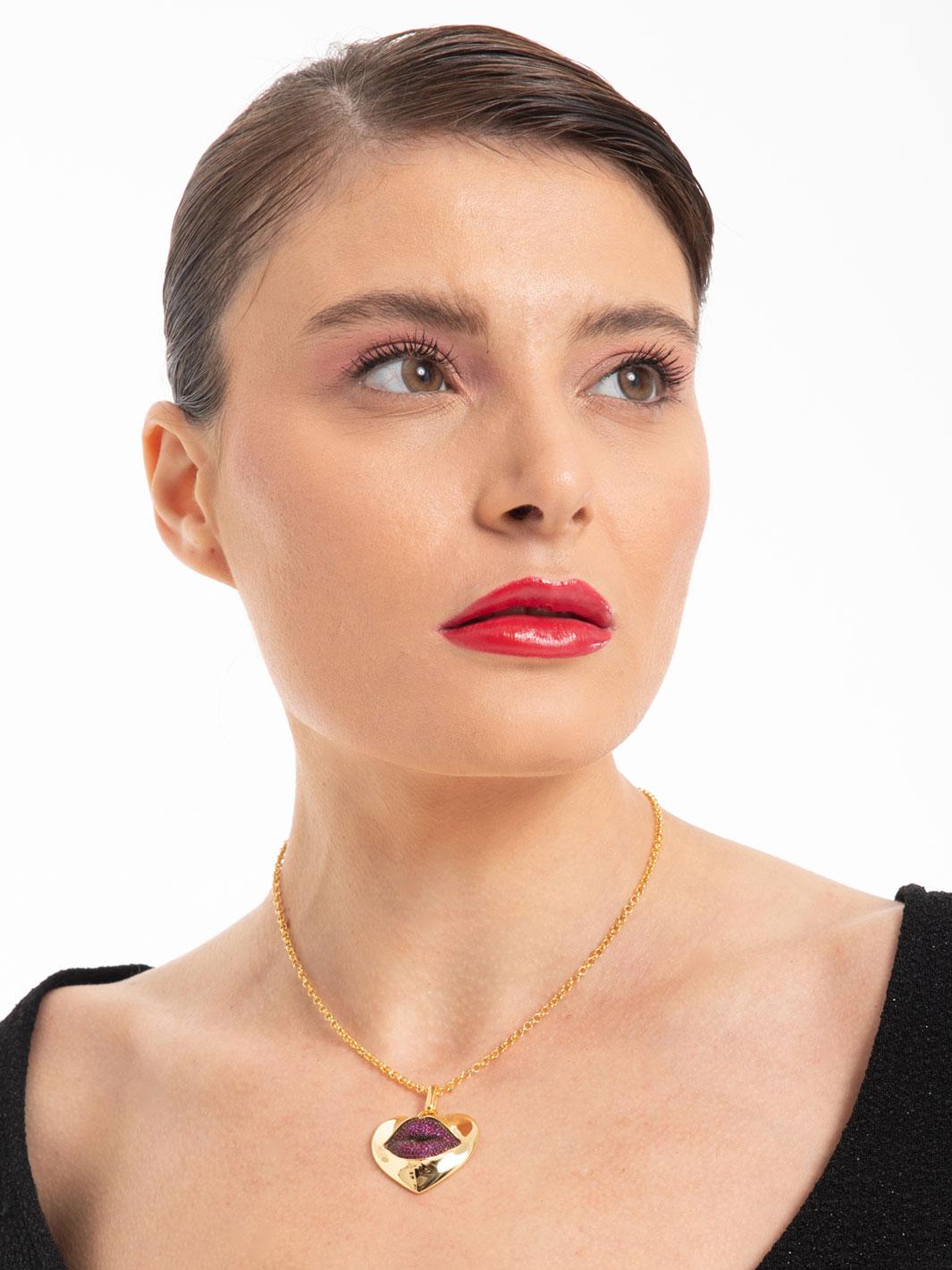 Brilliant Cut Naimah Love Lips Statement Necklace, Ruby For Sale