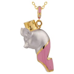 Naimah, Lucky Pig Whistle Pendant Necklace, Pink Enamel