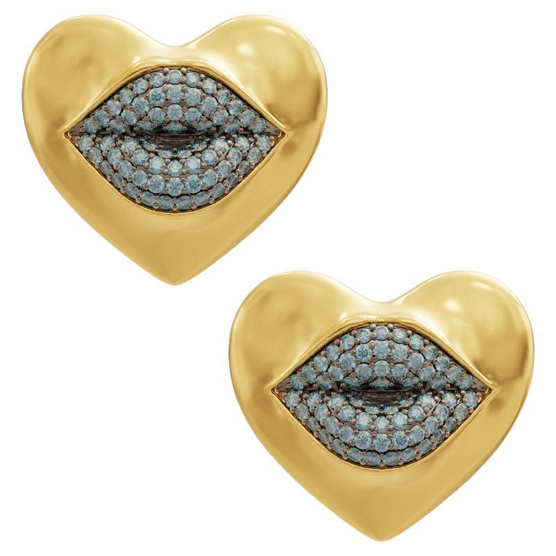 Naimah Mini Love Lips Earrings, Aquamarine For Sale