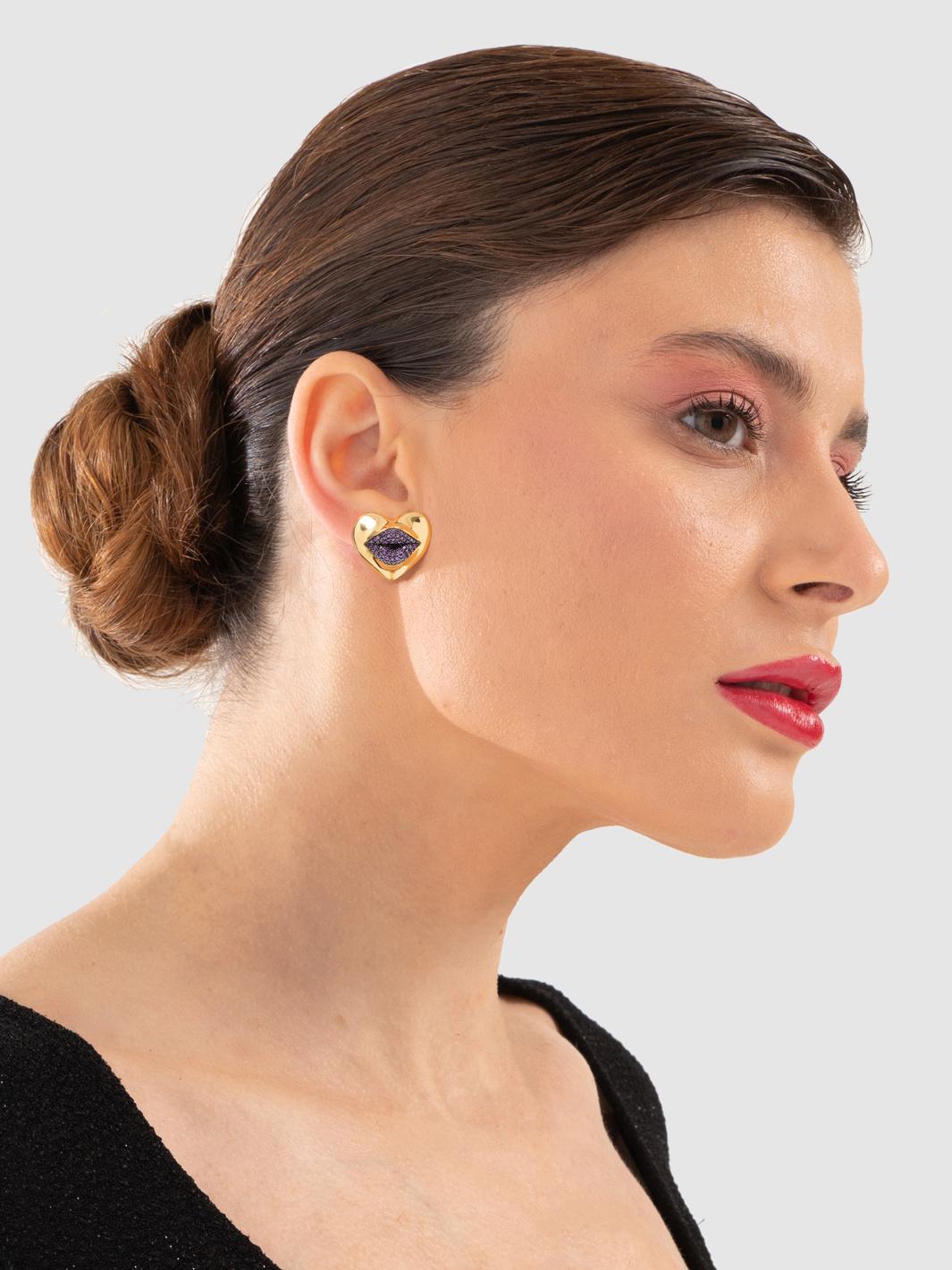 Modern Naimah Mini Love Lips Earrings, Purple For Sale