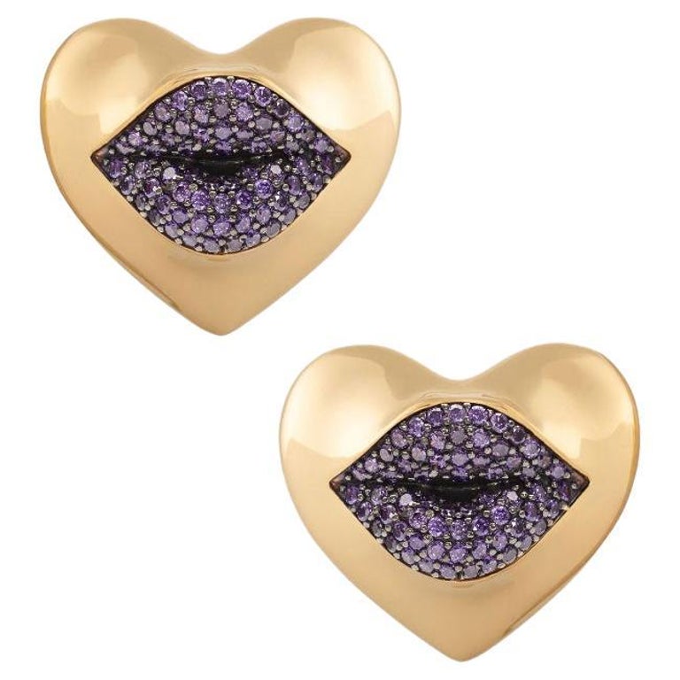 Naimah Mini Love Lips Earrings, Purple For Sale at 1stDibs