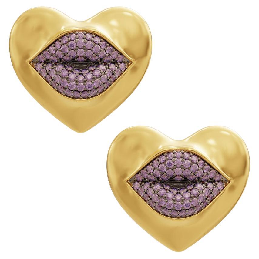Naimah Mini Love Lips Earrings, Purple
