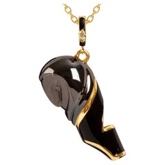 Naimah Owl Whistle Pendant Necklace, Black Enamel
