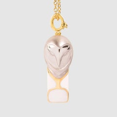 Naimah Owl Whistle Pendant Necklace, White Enamel