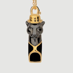 Naimah, Panther Whistle Pendant Necklace, Black Enamel