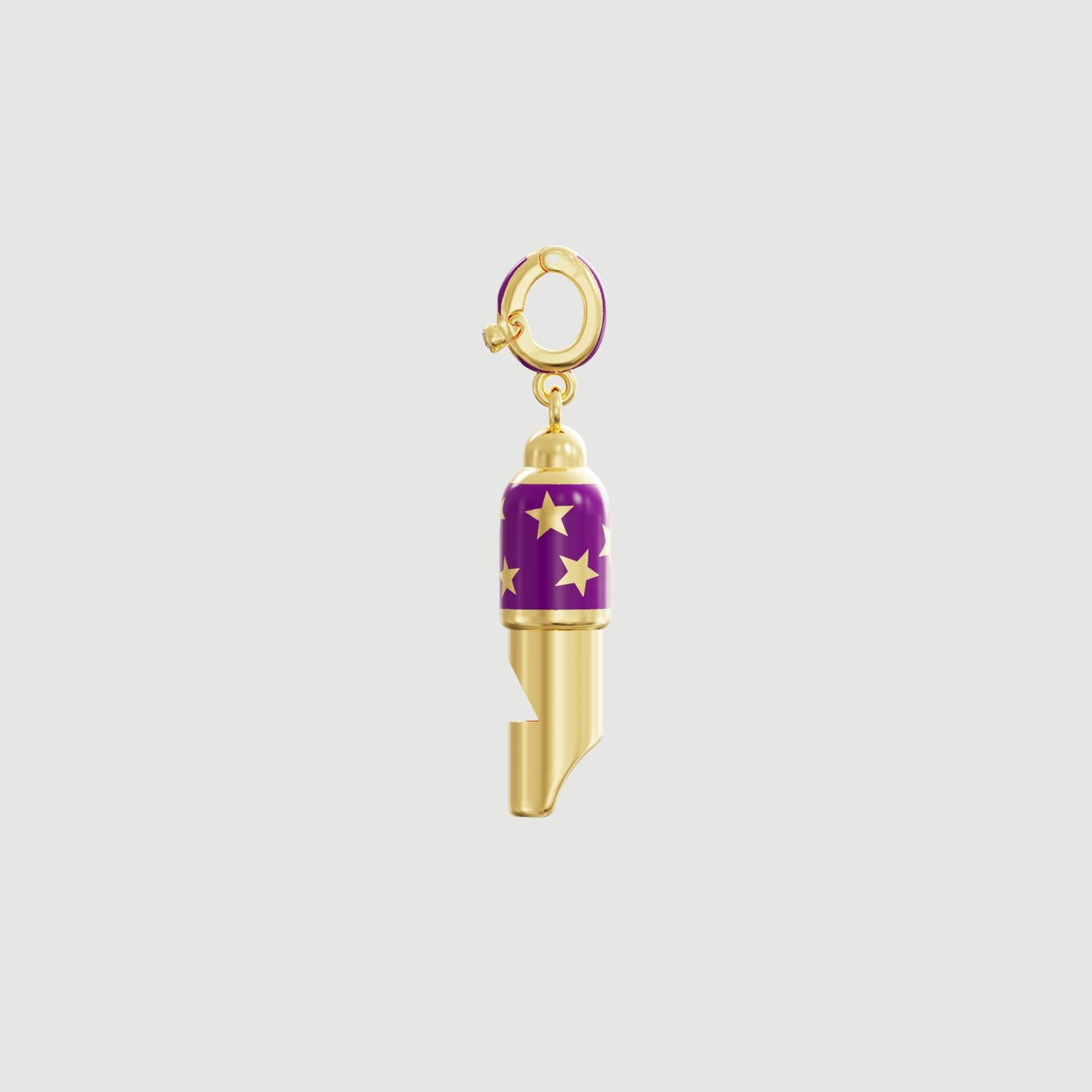 Naimah Halskette mit Whistle-Anhänger aus Gold, lila Emaille (Brillantschliff) im Angebot