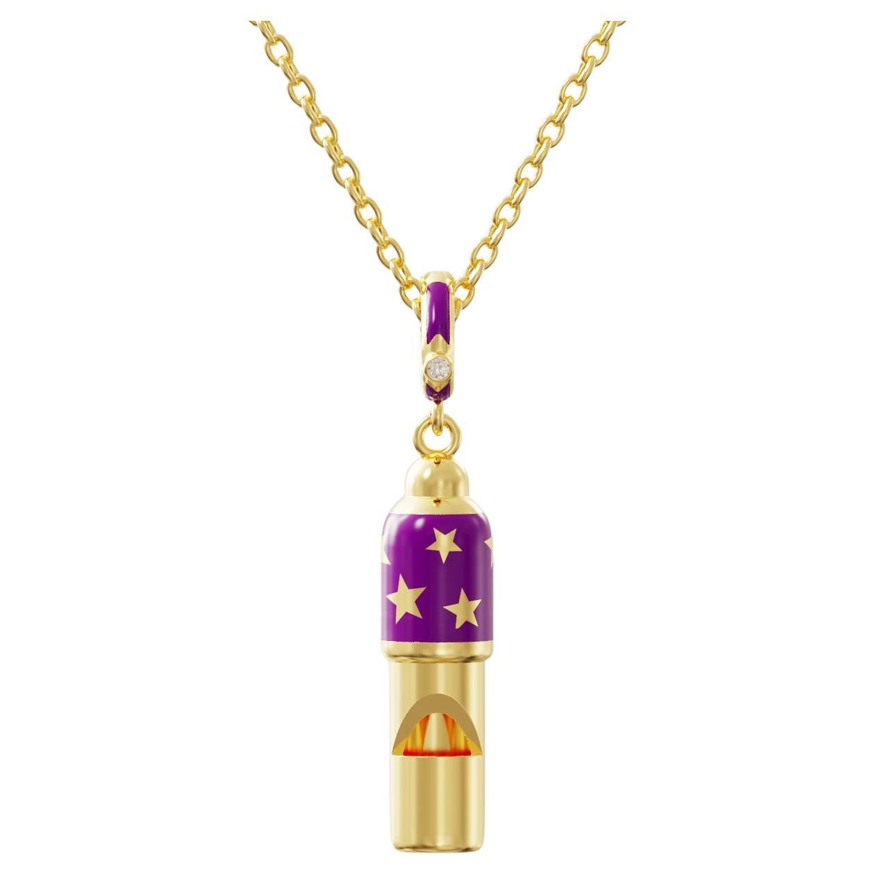 Naimah Small Gold Whistle Pendant Necklace, Purple Enamel For Sale