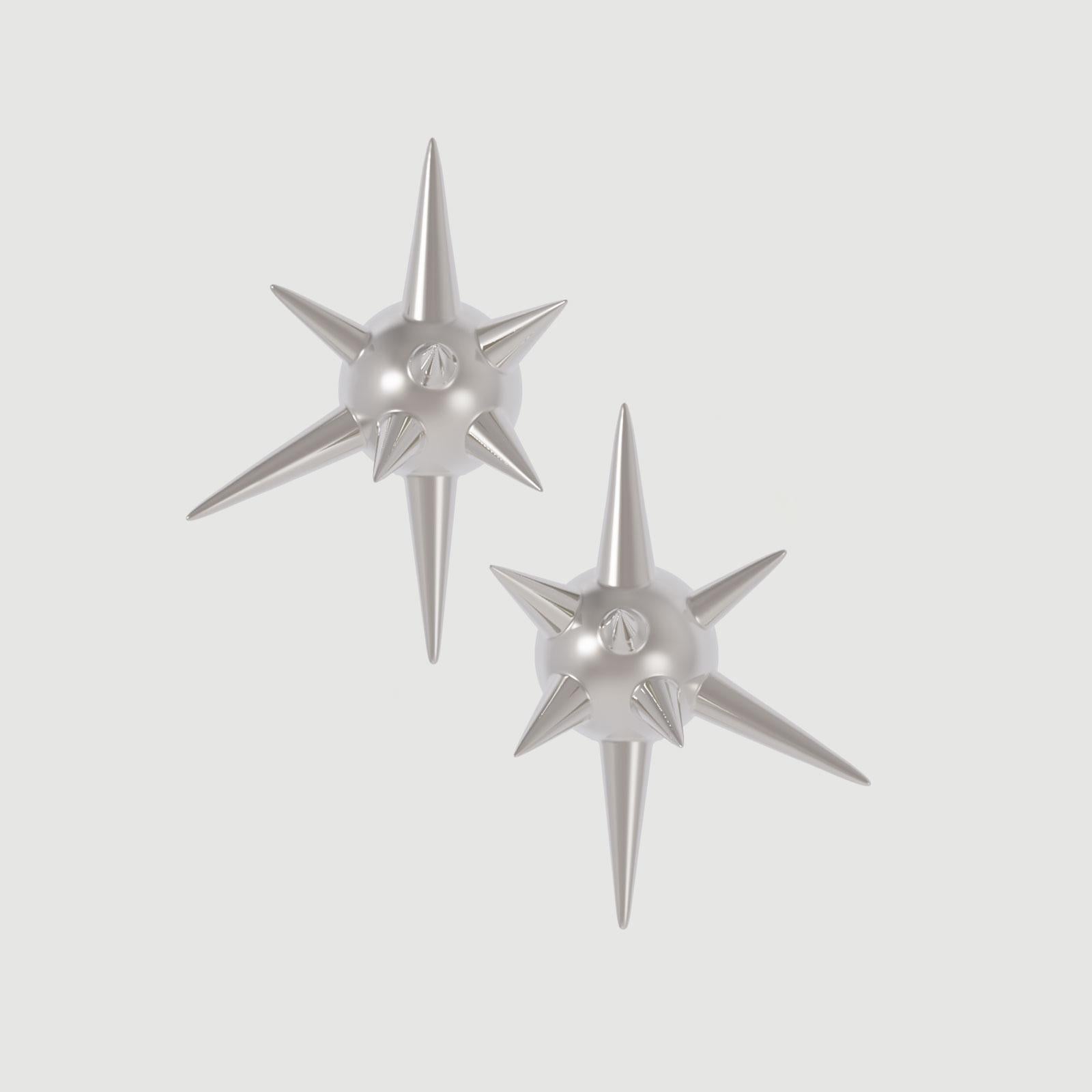Naimah - Boucles d'oreilles Ball and Ball - Rhodium en vente 3