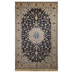 Extremely Fine Persian Nain Habibian Area Rug in Navy Blue, French Blue, Ivory