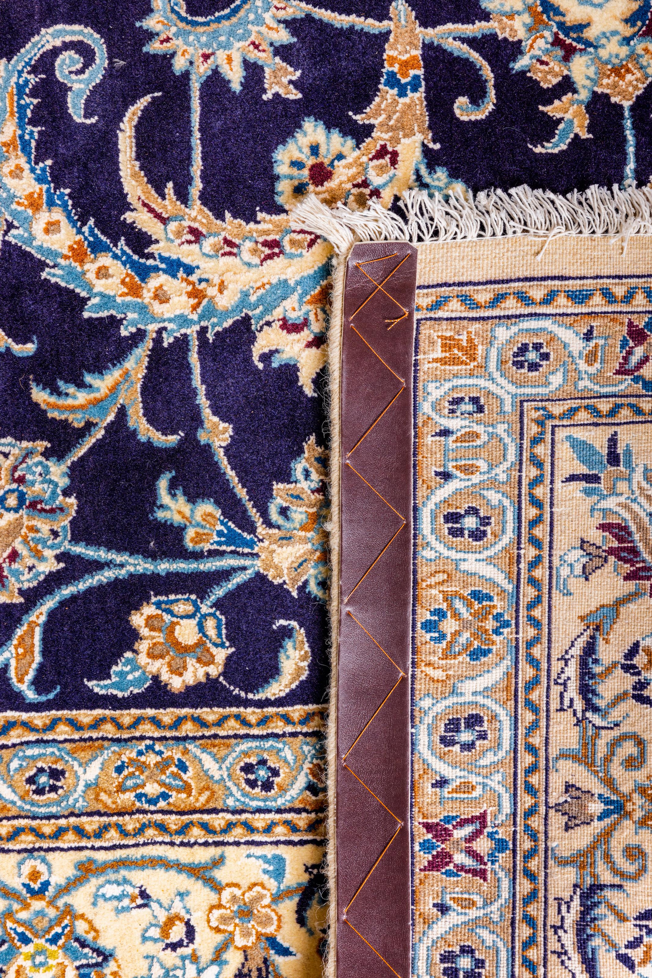 Contemporary Nain, Persian Area Rug Floral Navy - 9' 6