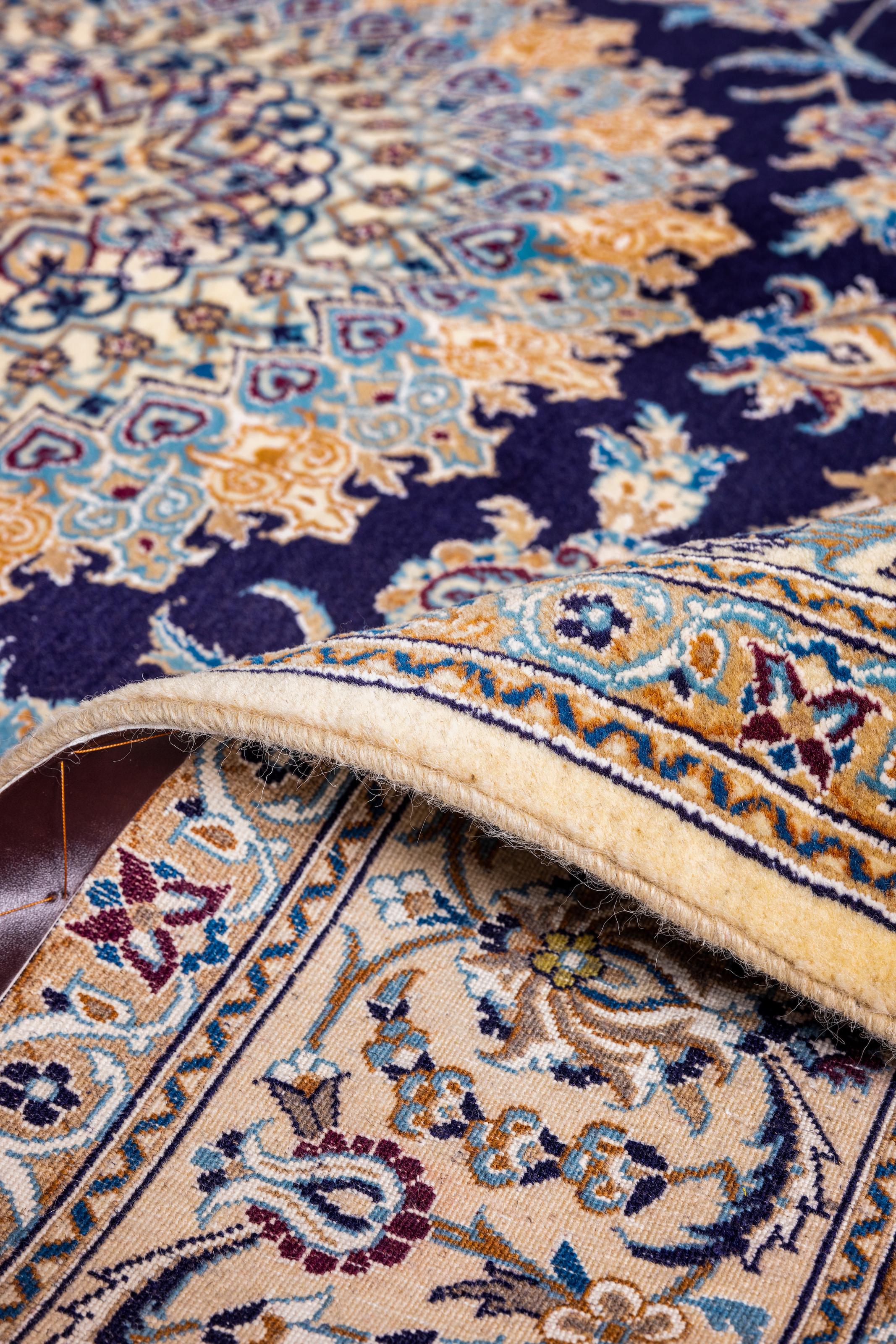 Wool Nain, Persian Area Rug Floral Navy - 9' 6