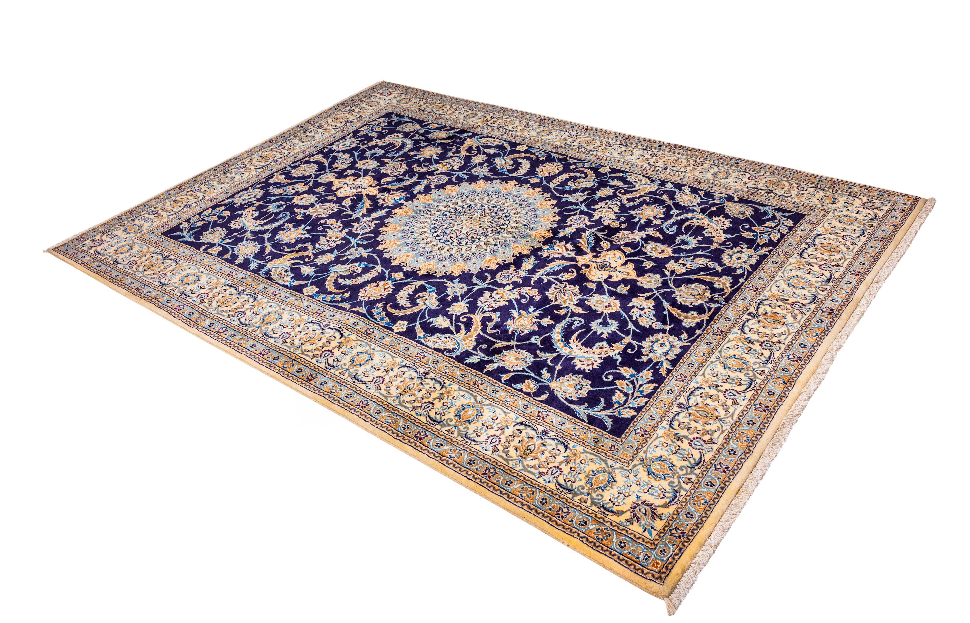 Nain, Persian Area Rug Floral Navy - 9' 6