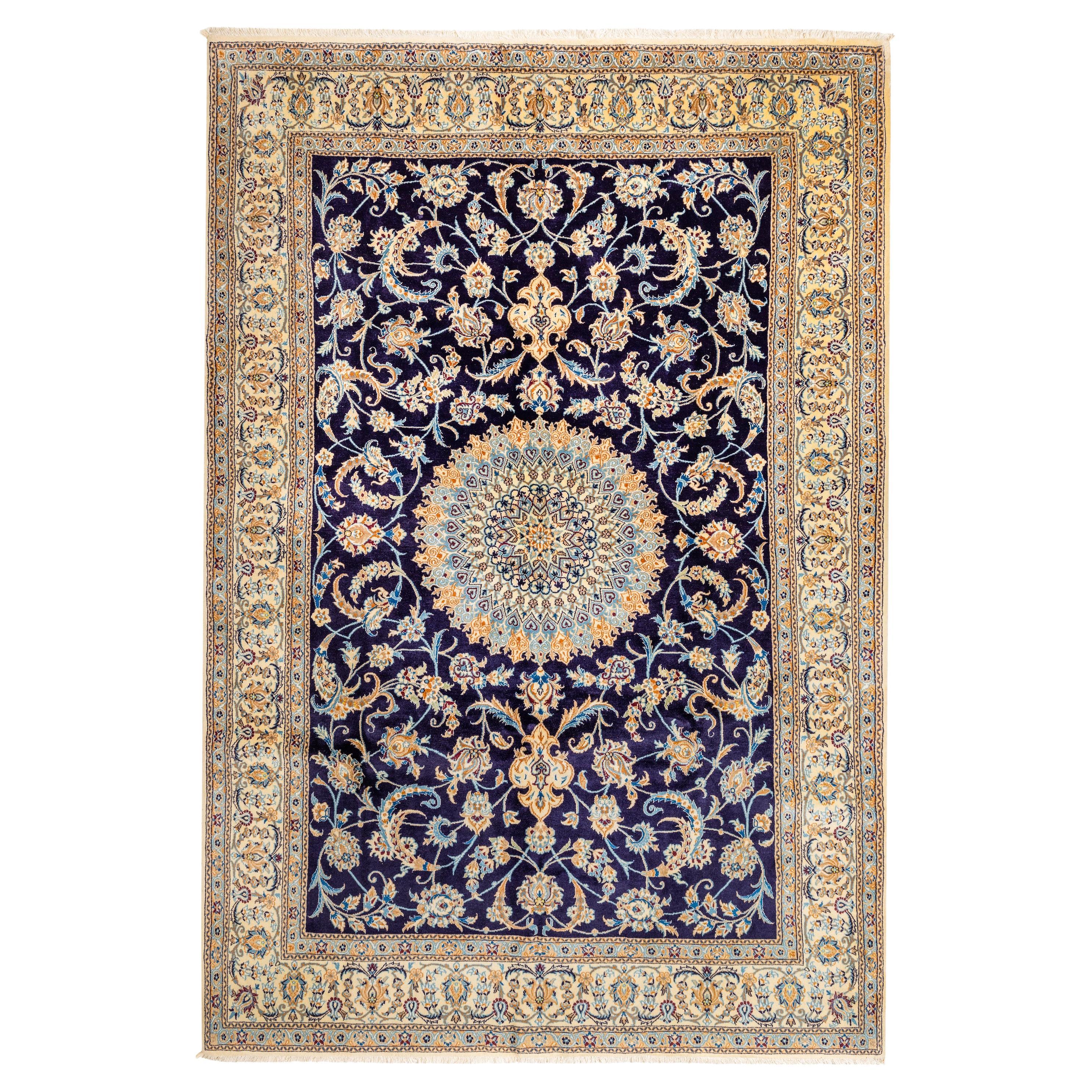 Nain, Persian Area Rug Floral Navy - 9' 6" X 6' 6"