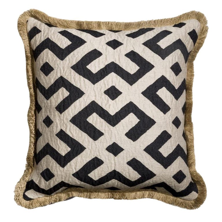 Nairobi Sable African Ethnic Inspired Geometric Black and Beige Pillow