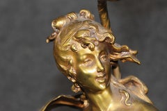 "Naissance de la Perle" solid Brass Figural Maiden Table Lamp After Moreau