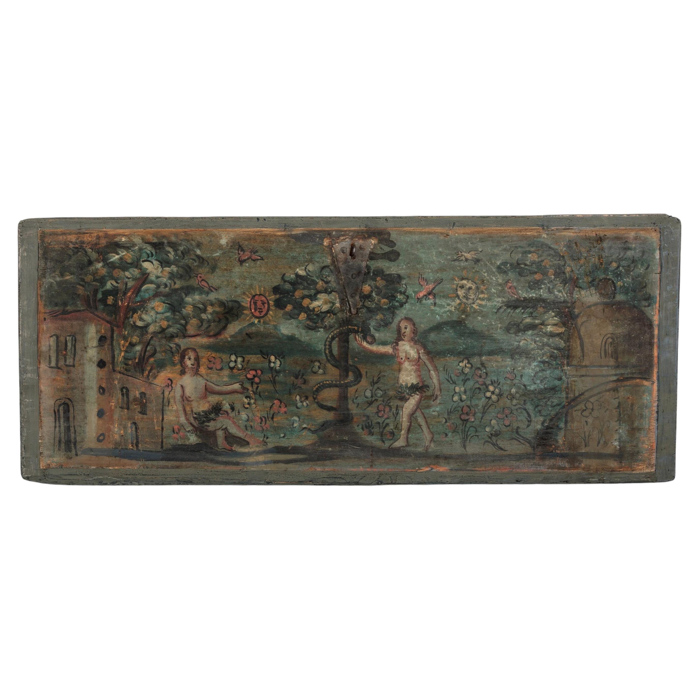 Peinture naïve du XVIIIe siècle représentant le jardin d'Éden, CIRCA 1780 en vente