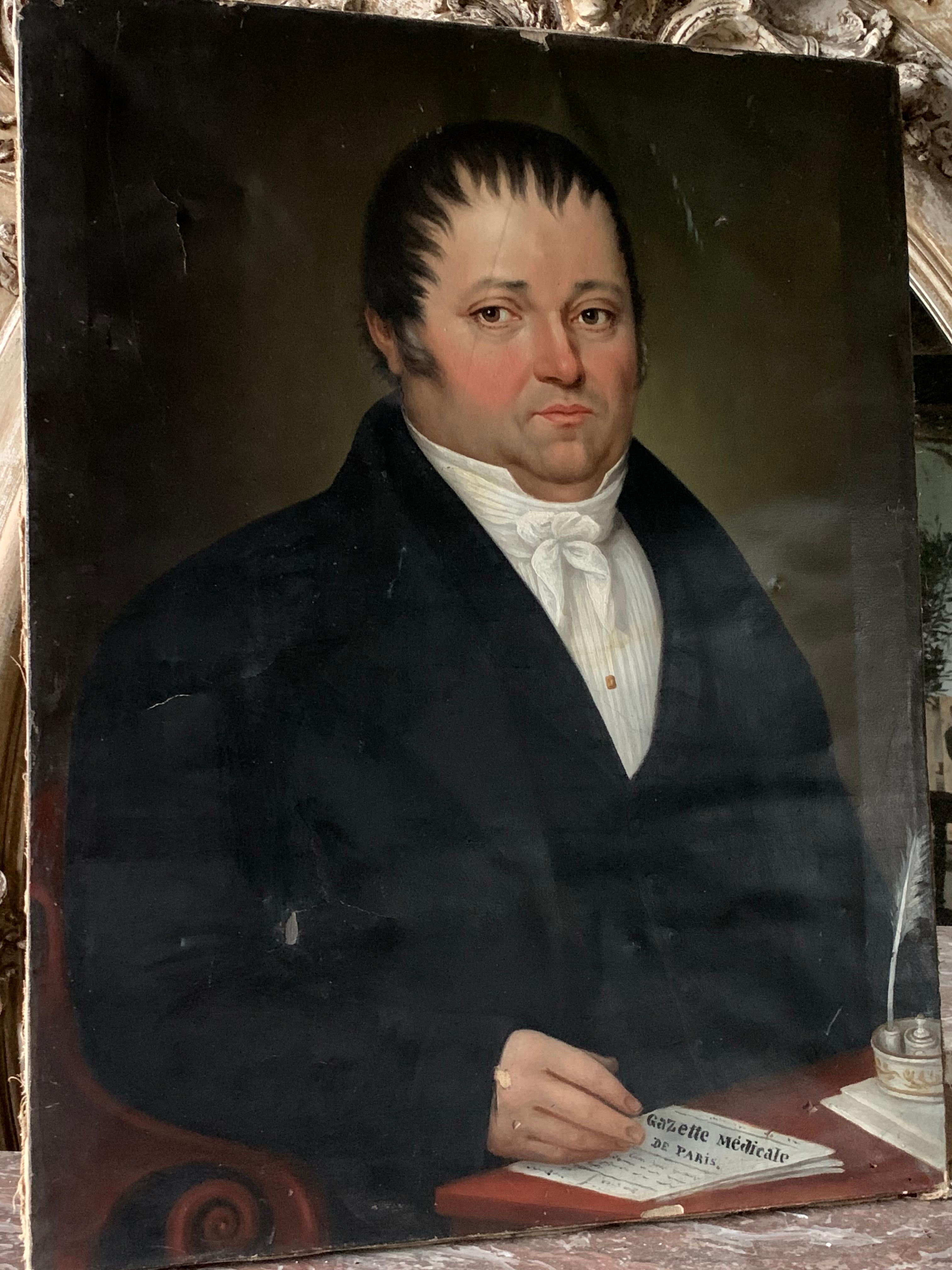 A lovely naive 19th century French oil painting of a gentleman. Wear to canvas in places. A lovely subject with plenty of character.