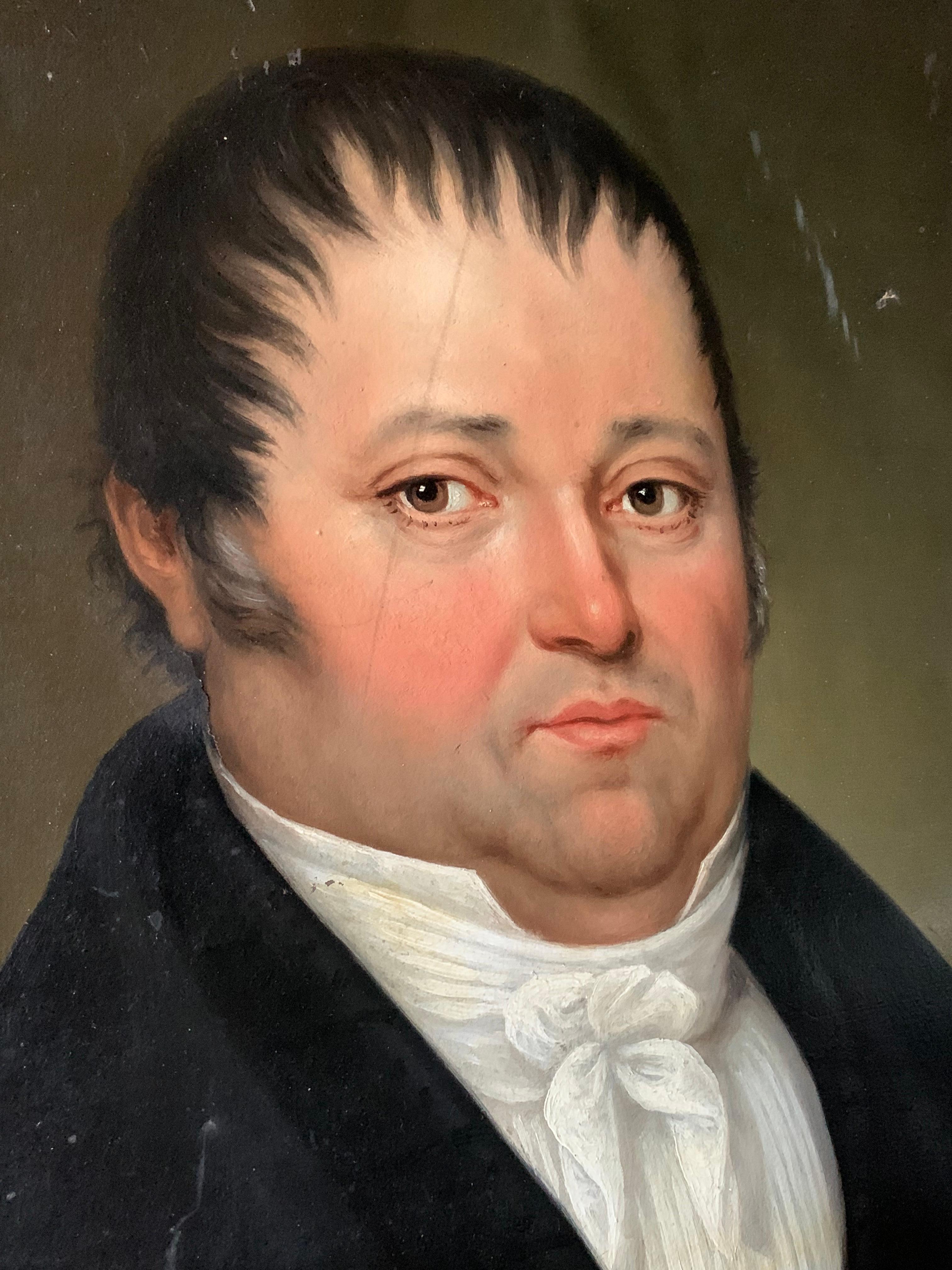 Canvas Naive 19th Century French Oil Painting Of A Gentleman For Sale