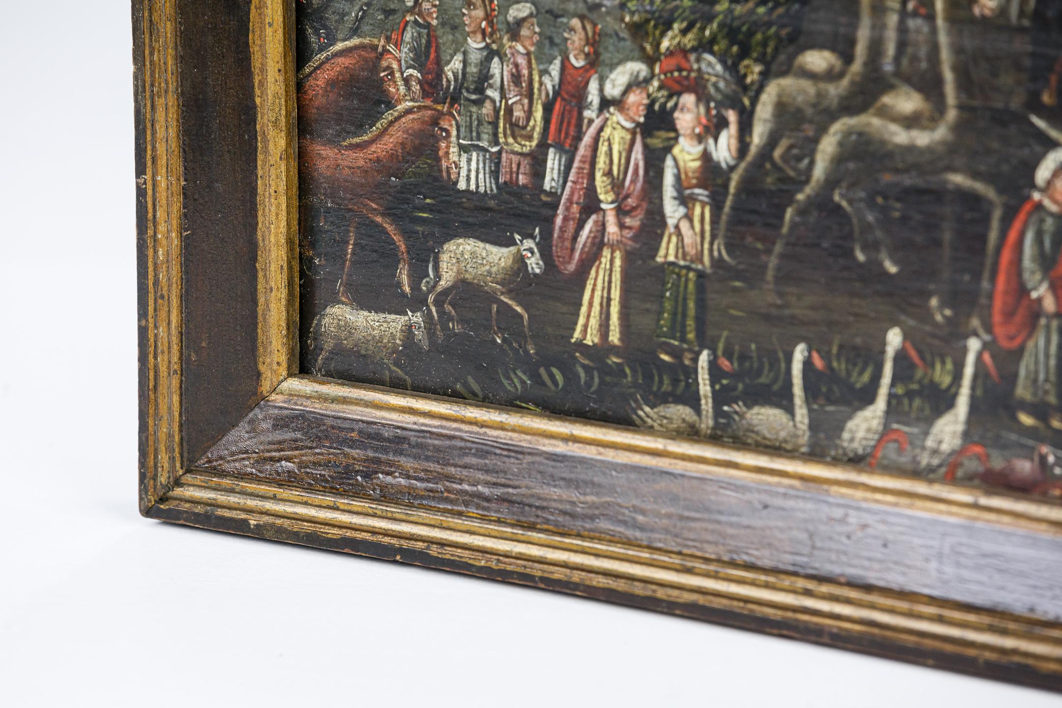 XIXe siècle Huile sur panneau naïve du 19e siècle représentant l'arche de Noé en vente