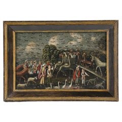 Huile sur panneau naïve du 19e siècle représentant l'arche de Noé