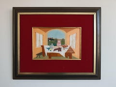 Naive art painting "Lunch Table" by Ivan Lacković Croata, Yugoslavia 1961
