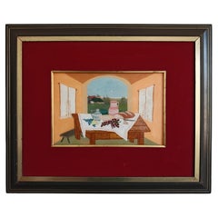 Naive art painting "Lunch Table" by Ivan Lacković Croata, Yugoslavia 1961