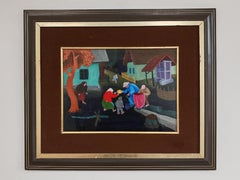 Naive Art Painting, "Village Scene" by Stjepan Stolnik, Yugoslavia 1960