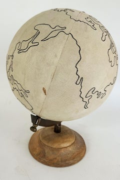 Naive Canvas Embroidered World Globe, Wood and Iron Stand
