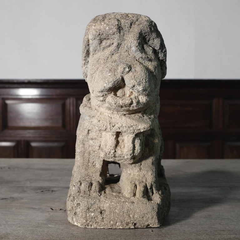 Naive Carved Limestone St Bernard Dog, 19th Century, Stone Carving For Sale at 1stDibs