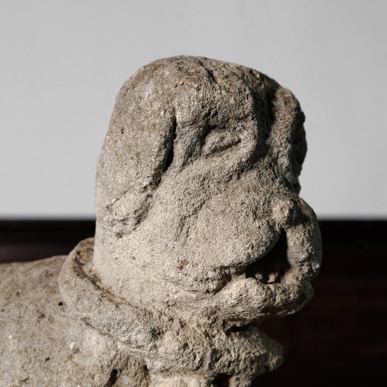 Naive Carved Limestone St Bernard Dog, 19th Century, Stone Carving For