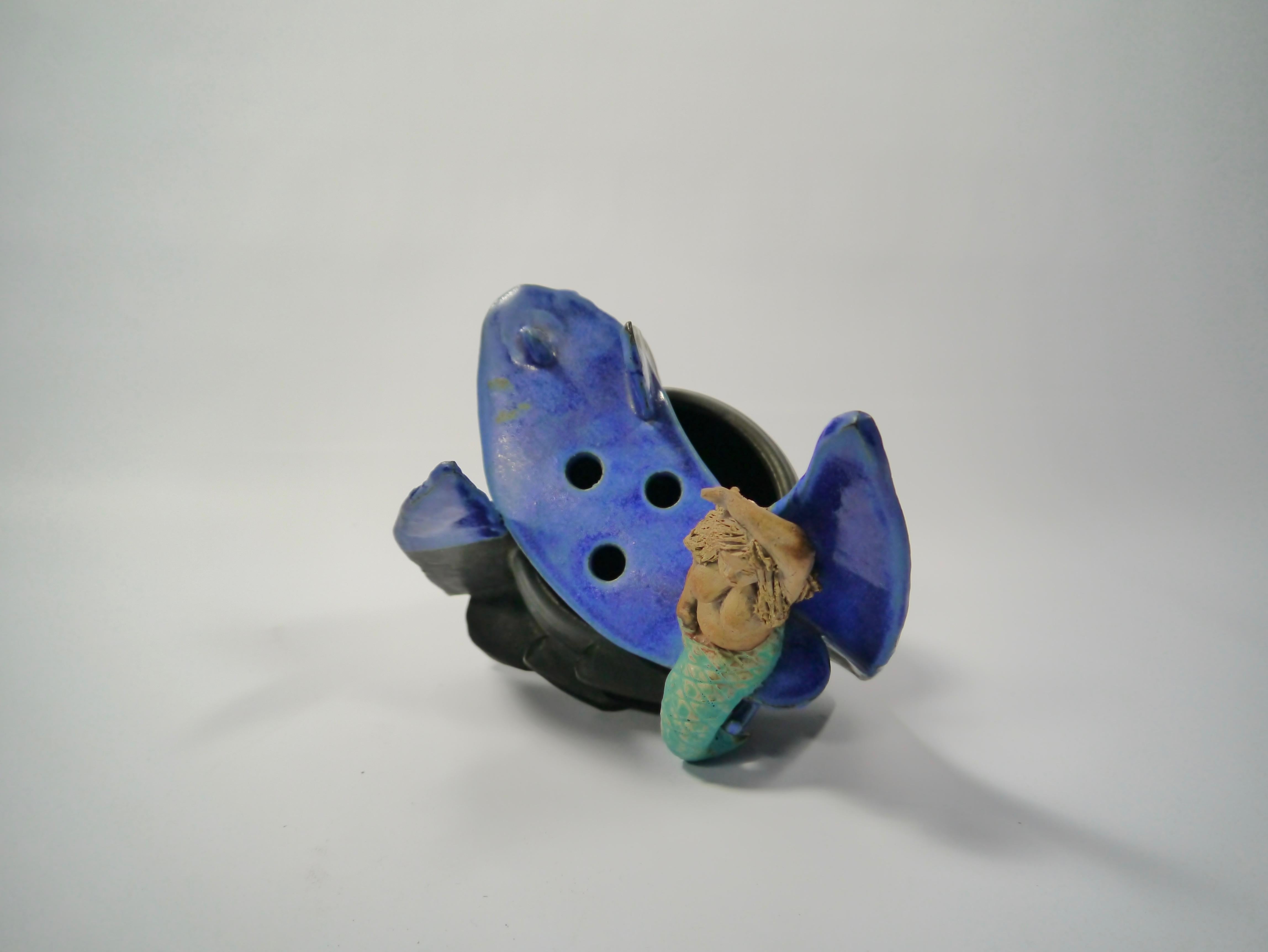 Glazed Naive Ceramic Mermaid Sculpture / Vase by Rein Follestad, Norway, 1990s For Sale