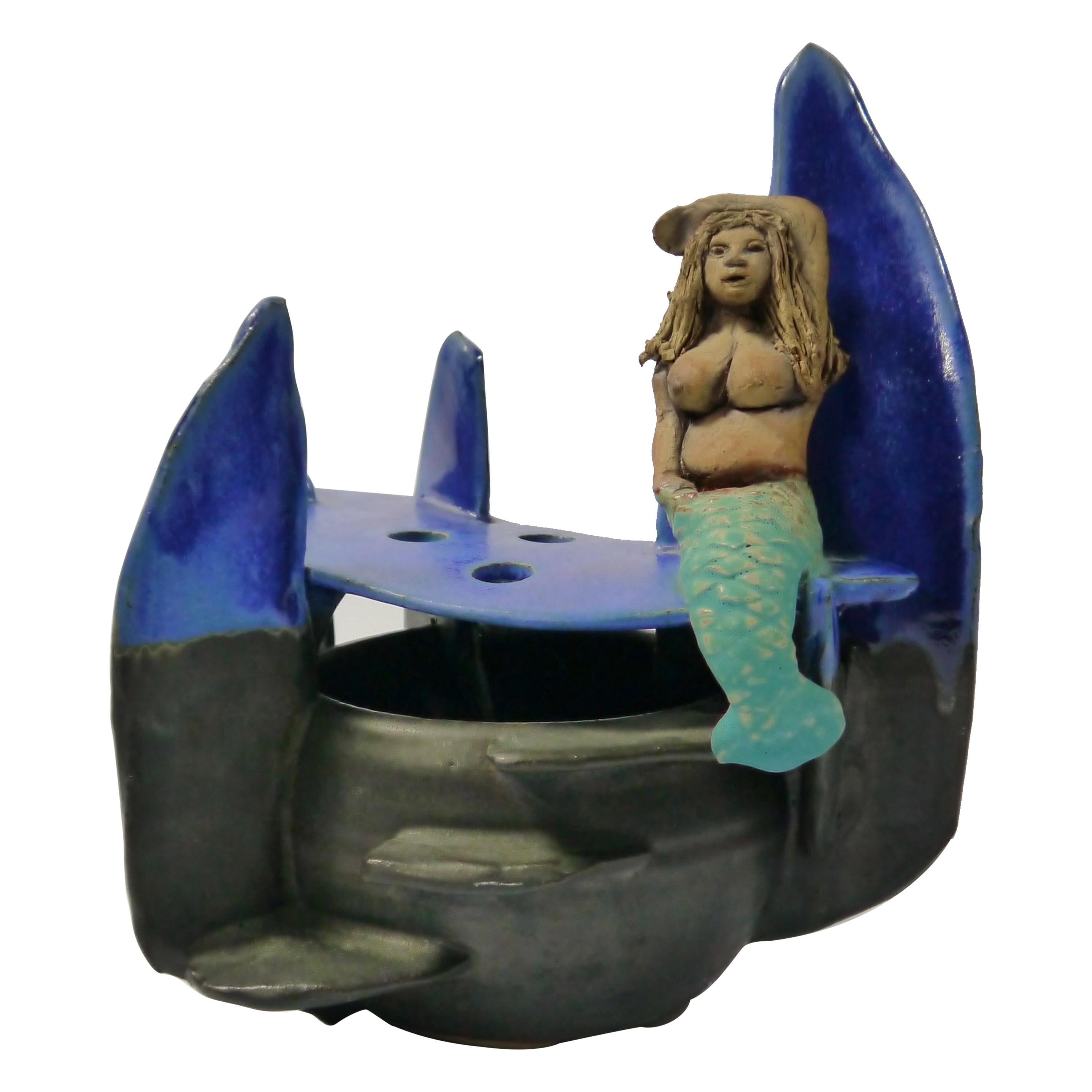 Naive Keramik-Skulptur / Vase für Meerjungfrau von Rein Follestad:: Norwegen:: 1990er Jahre