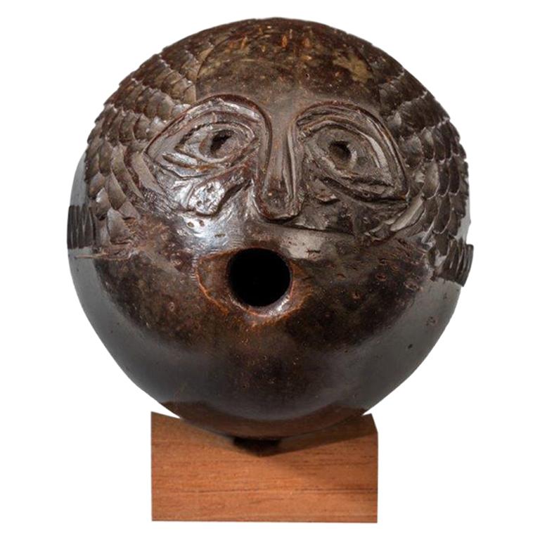 Naïve Coconut Shell “Bugbear” Powder Flask Carved as a Fish