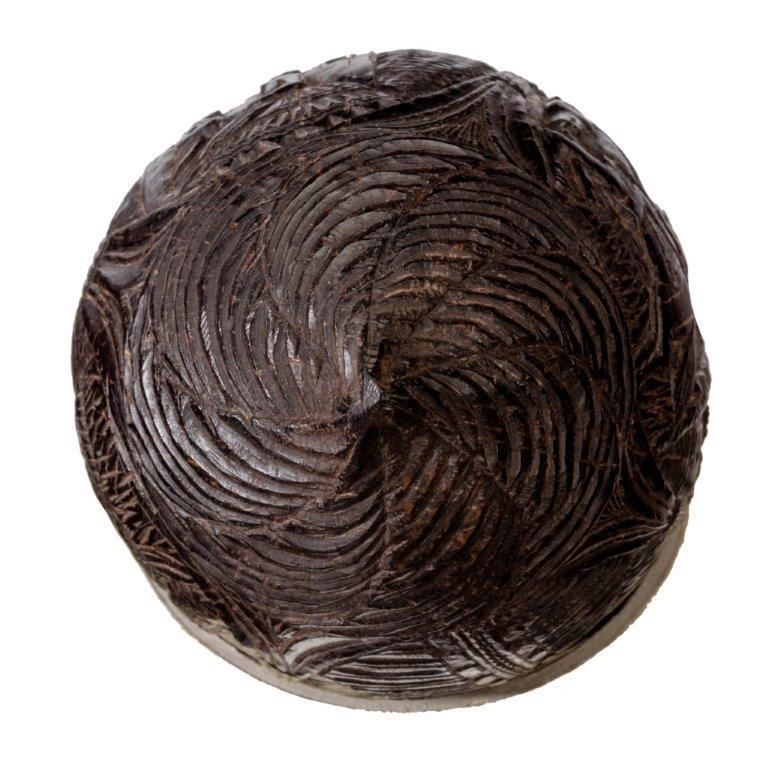 Early 19th Century Naïve Coconut Shell “Bugbear” Powder Flask