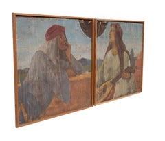 Naive decorative antiques Paintings ''Two Lovers'' Italy