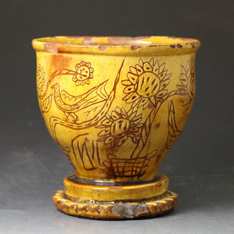 English Naive Earthenware Sgraffito Decorated Pot For Sale