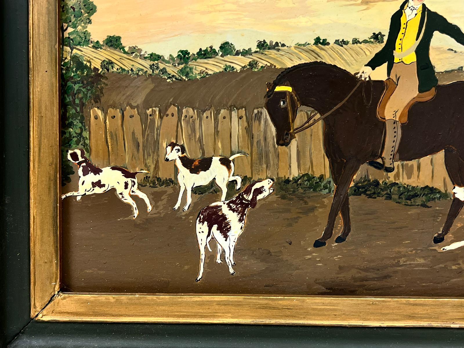 Folk Art Naive English Oil Painting Country Gentleman on Horseback with Hounds For Sale 2