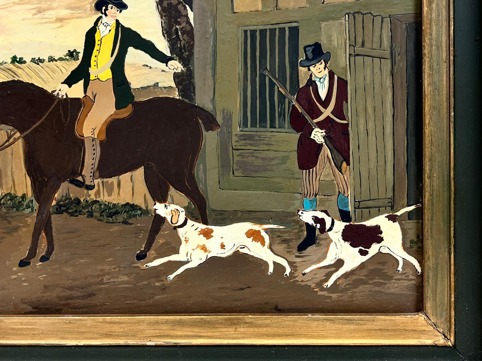 Folk Art Naive English Oil Painting Country Gentleman on Horseback with Hounds For Sale 3