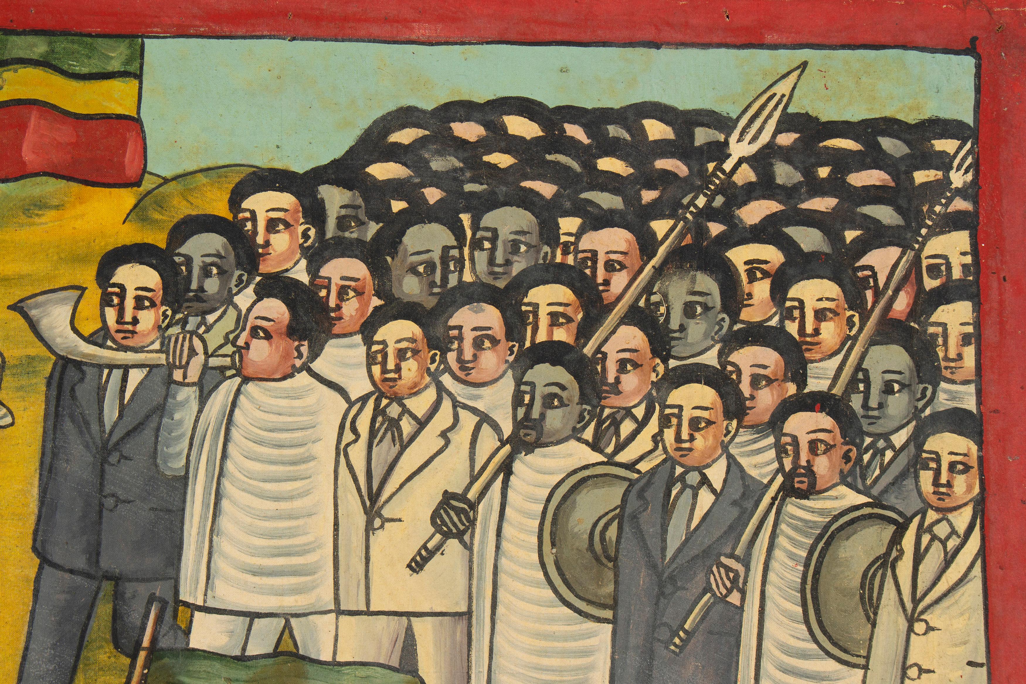 Folk Art Naive Ethiopian Painting for the 79th Anniversary Italo-Ethiopian War in 1975 For Sale