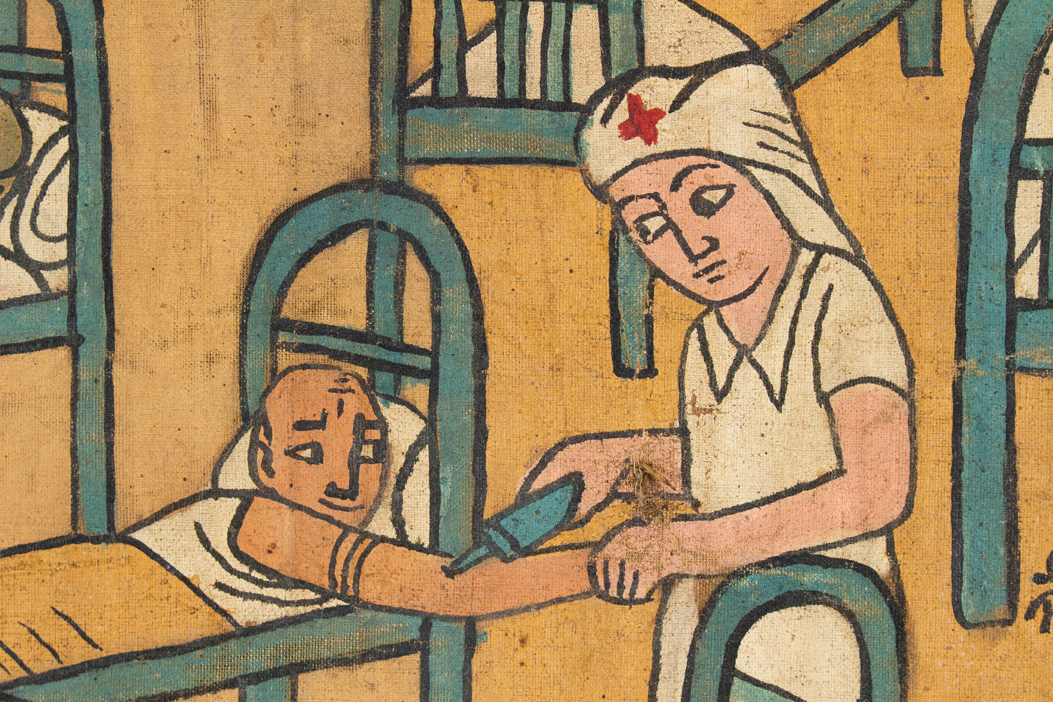 Naive Ethiopian Painting Hospital Scene, 1970s For Sale 5