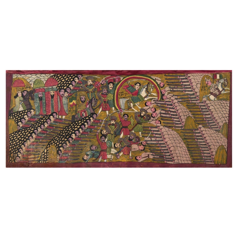 Naive Ethiopian Painting The first ItaloEthiopian War, 1970s For Sale