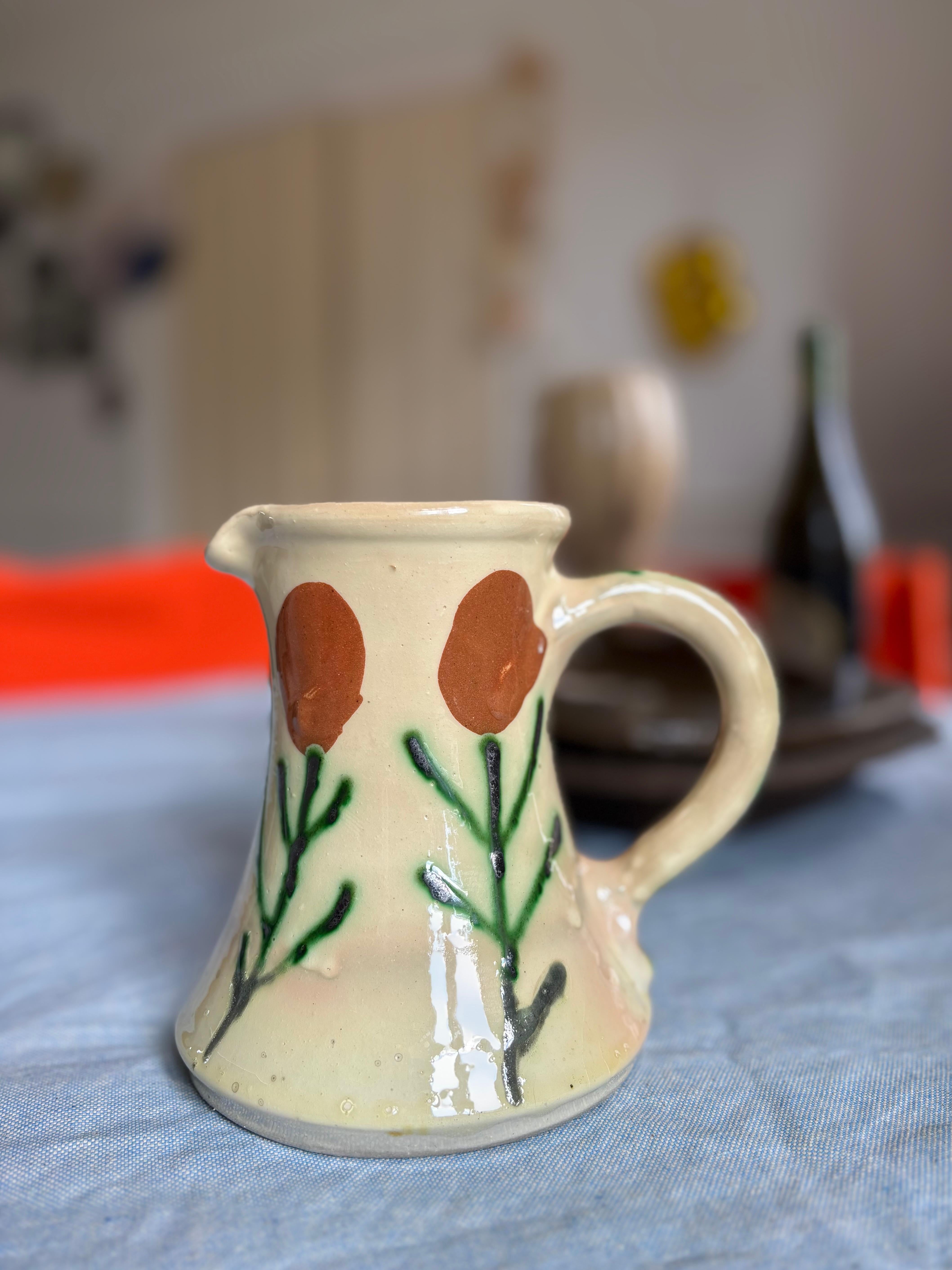 Naïve Floral Pitcher Vase, circa 1950s im Angebot 1