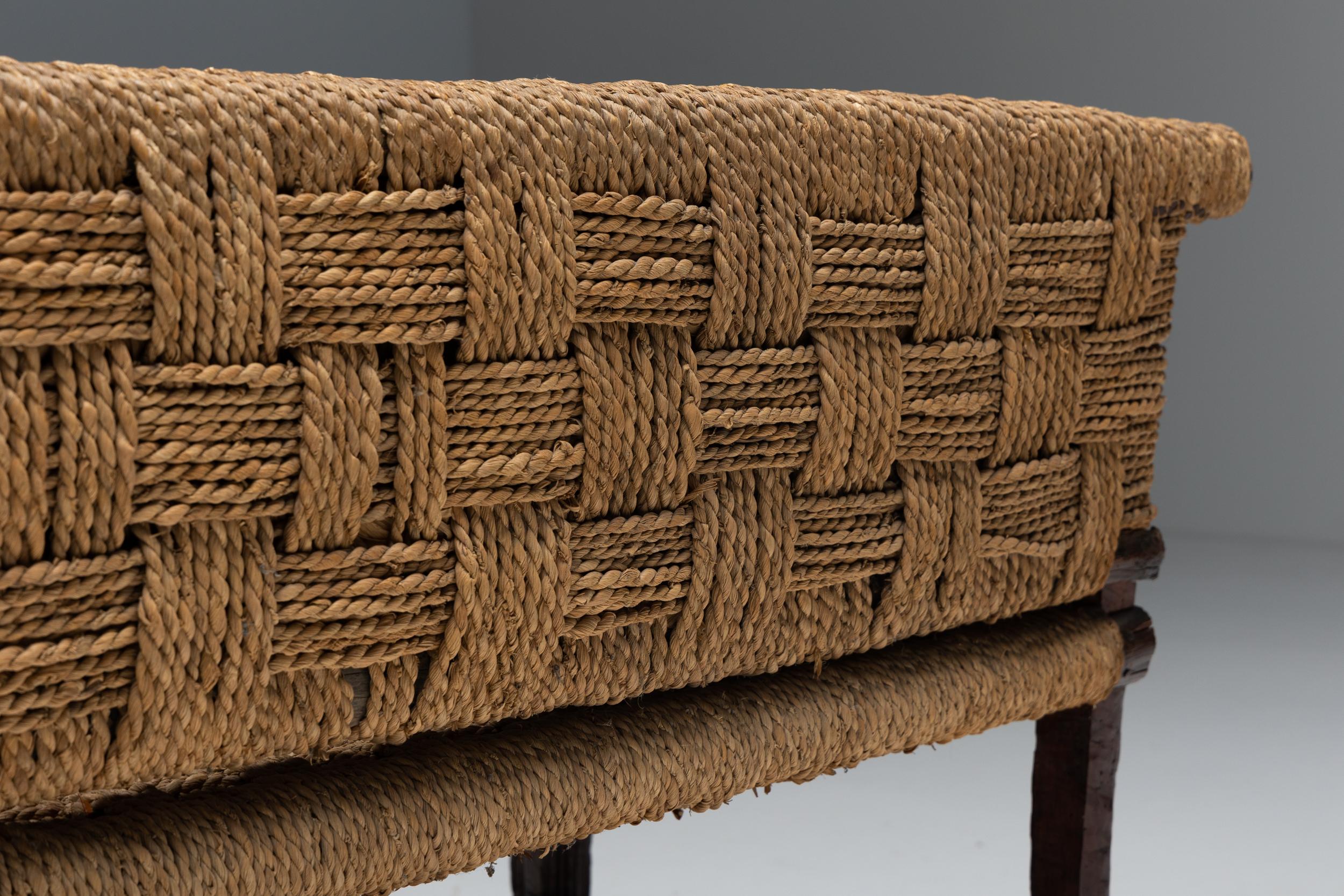Naive Folk Art Bench with Woven Seating, 1920s 5