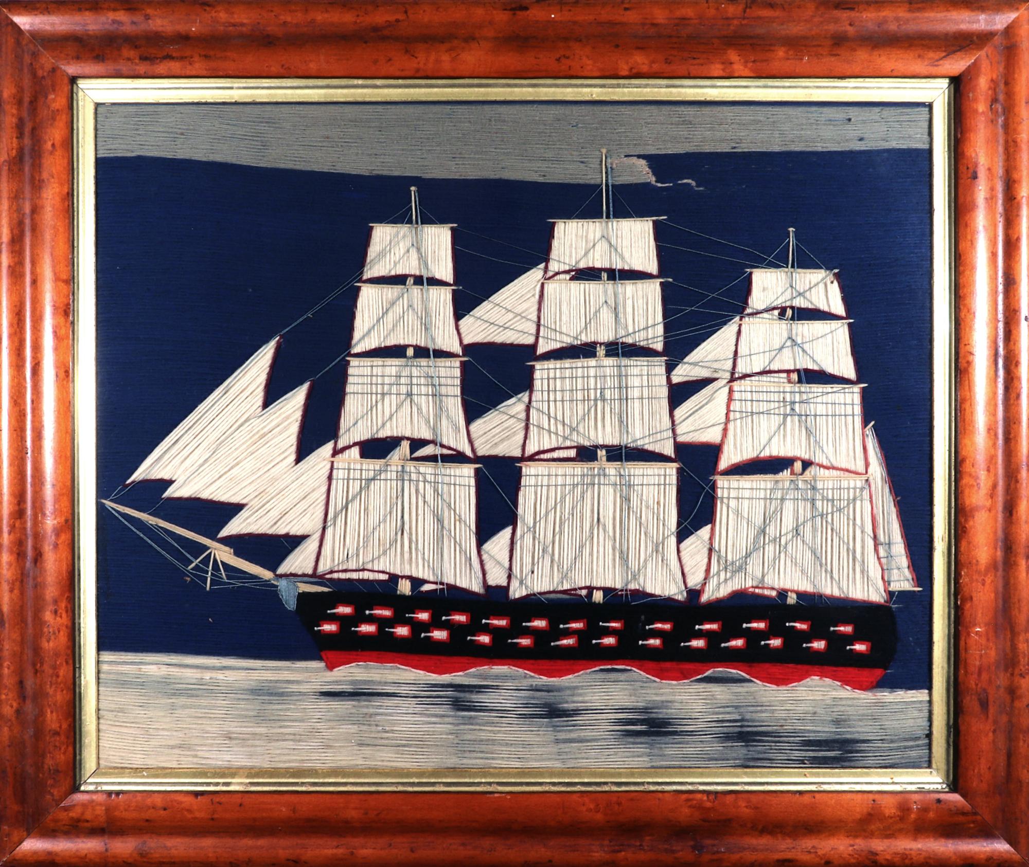 Naive Folky British Sailor's Woolwork Ship Woolie In Good Condition In Downingtown, PA