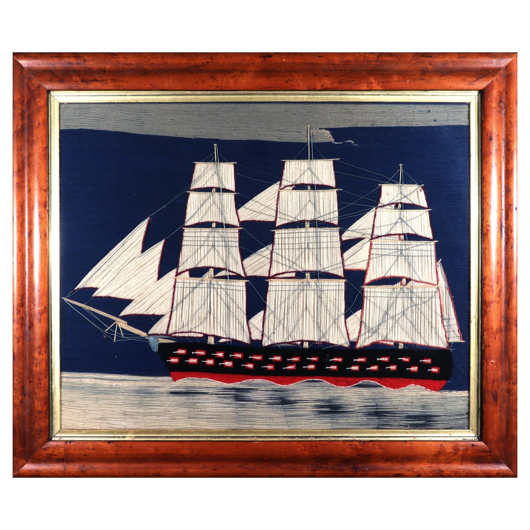 Naive Folky British Sailor's Woolwork Ship Woolie