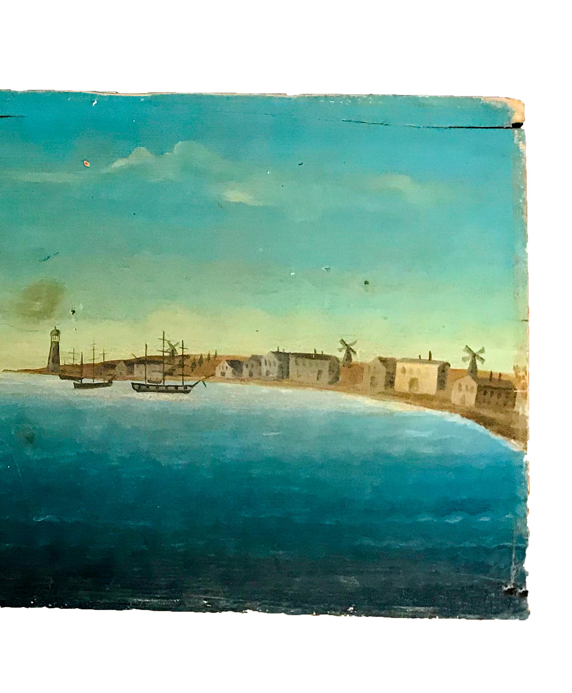 Primitive Naïve Harbor Scene Painting