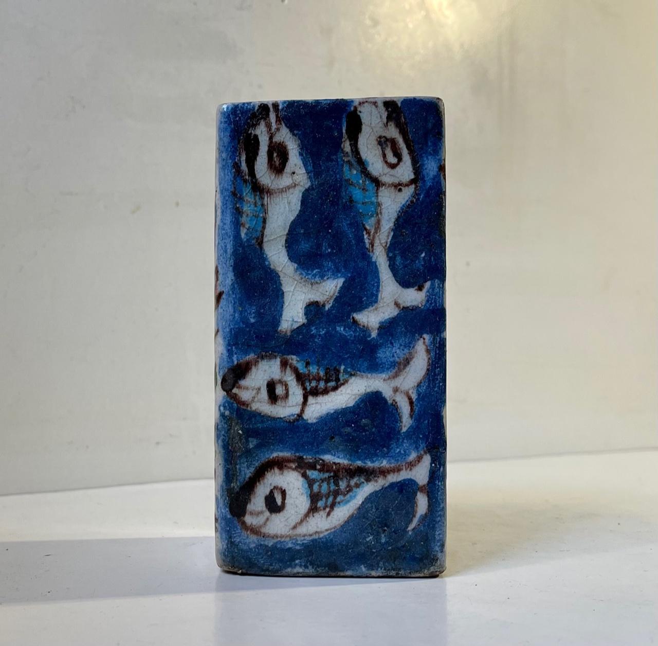 Hand-Painted Naive Italian Glazed Stoneware Vase in the Style of Guido Gambone For Sale