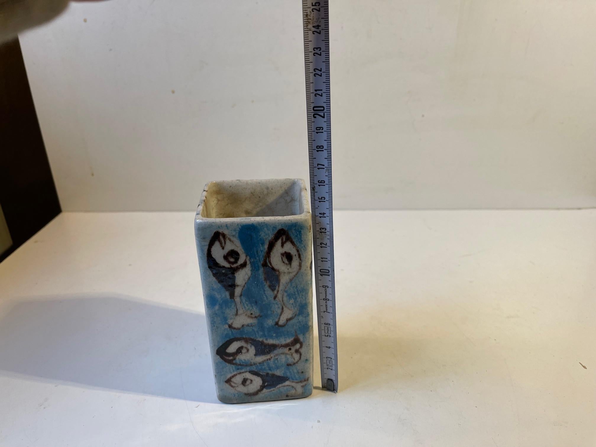 Naive Italian Glazed Stoneware Vase in the Style of Guido Gambone For Sale 2
