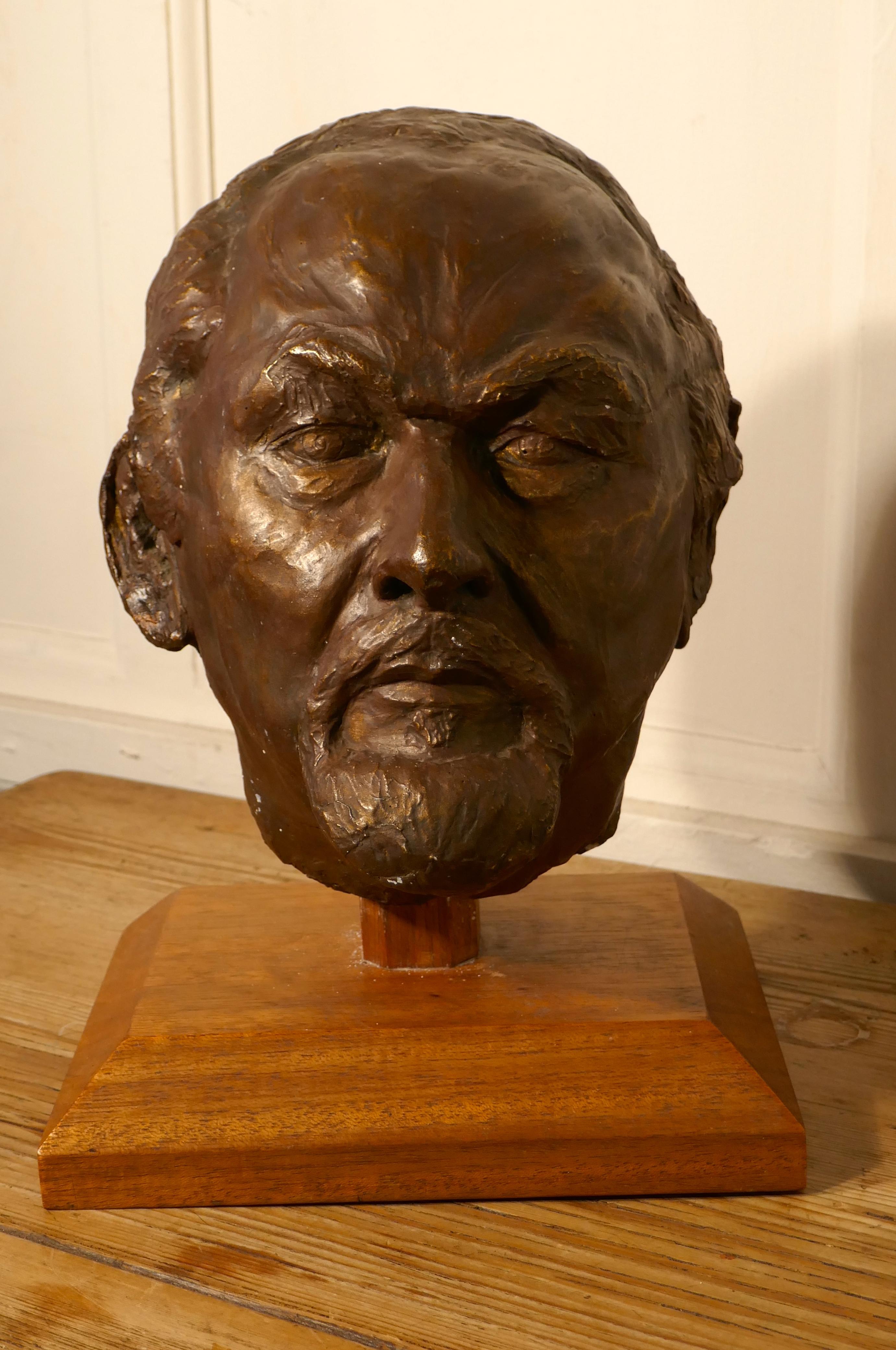 Naive Life-Size Simulated Bronze Plaster Head of Bearded Man, Not Signed For Sale 4