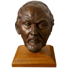 Vintage Naive Life-Size Simulated Bronze Plaster Head of Bearded Man, Not Signed